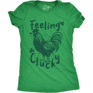 Womens Feeling Clucky Funny T Shirt St Patricks Day Sarcastic Tee for Ladies(Heather Green – Clucky)