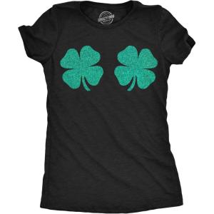 Womens Funny T Shirts Glitter Shamrock Boobs Sarcastic St Patricks Day Graphic Novelty Tee for Ladies