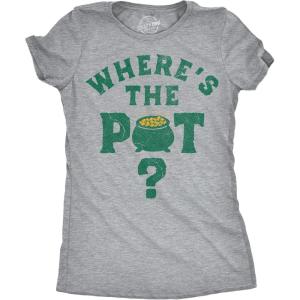 Womens Funny T Shirts Wheres The Pot Sarcastic St Patricks Day Joke Tee for Ladies