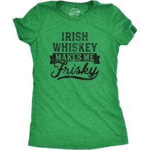 Womens Irish Whiskey Makes Me Frisky T Shirt Funny St Patricks Day Drinking Tee(Heather Green)