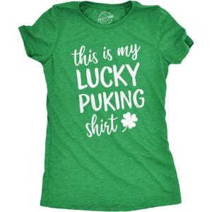 Womens This is My Lucky Puking T Shirt Funny Saint Patricks Day St Patty Tee(Heather Green)