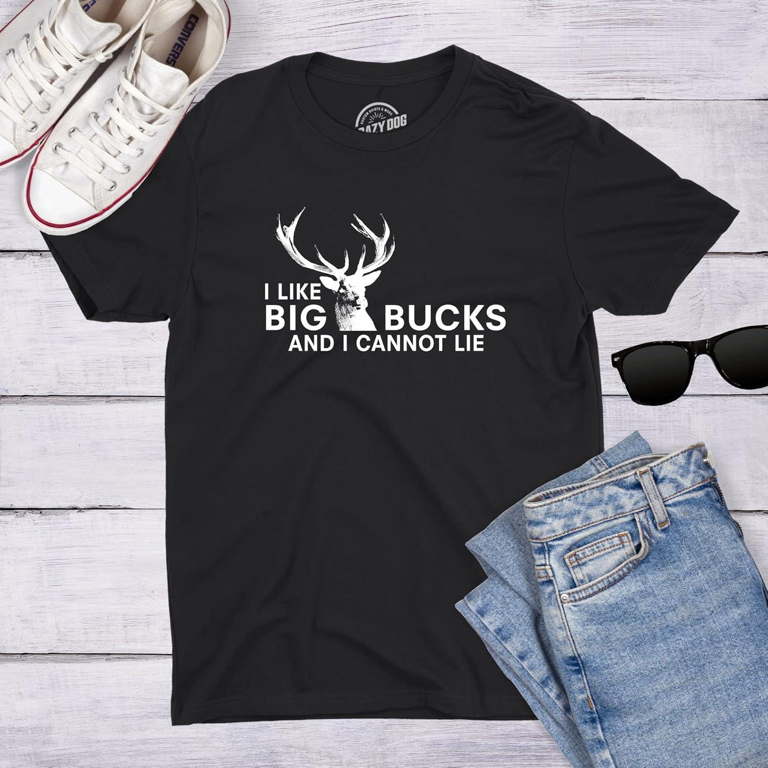 imageCrazy Dog Mens I Like Big Bucks and I Cannot Lie T Shirt Funny Hunting TeeBlack