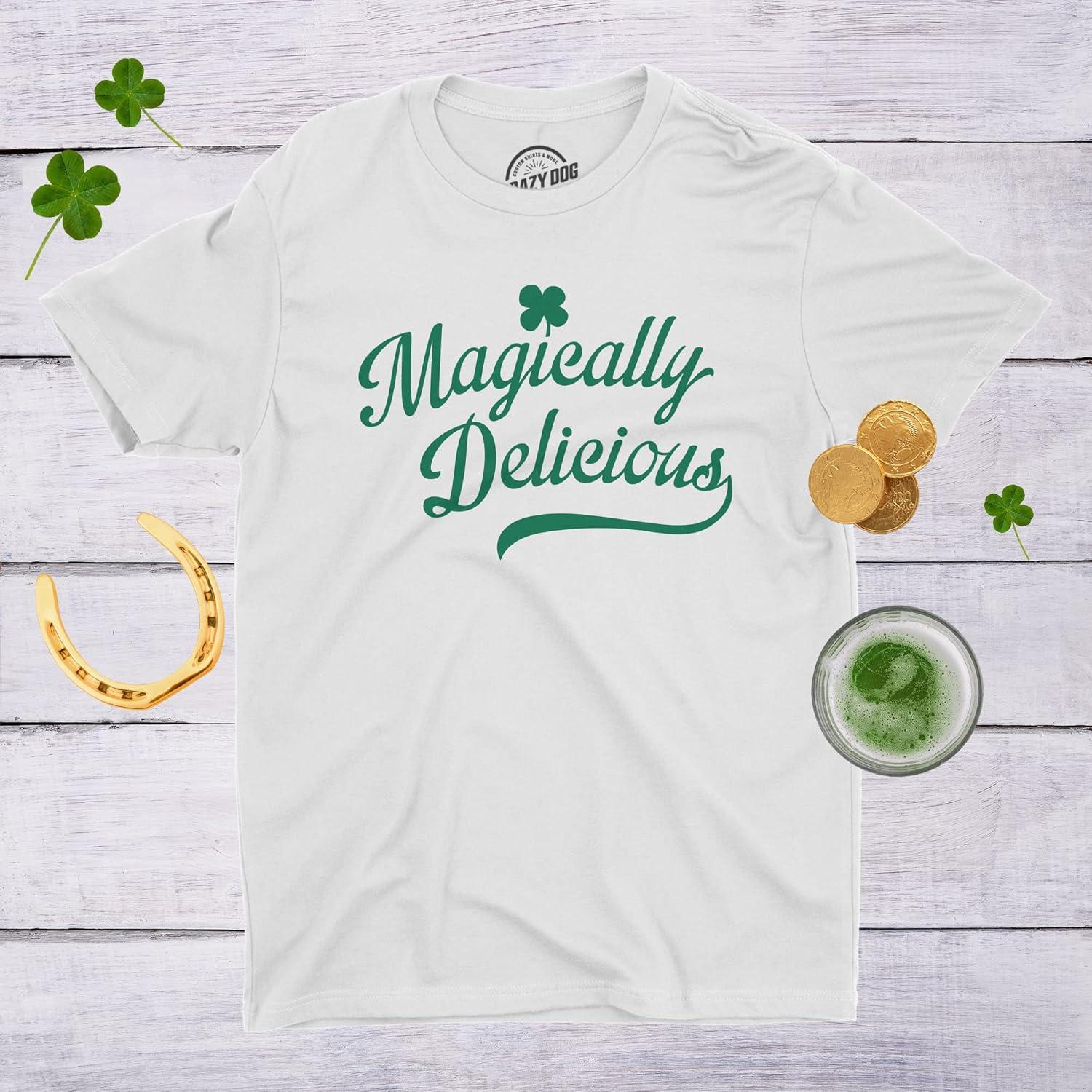 imageMagically Delicious St Patricks Day Shirt Funny Irish Tee Mens Lucky Clover Novelty GraphicWhite