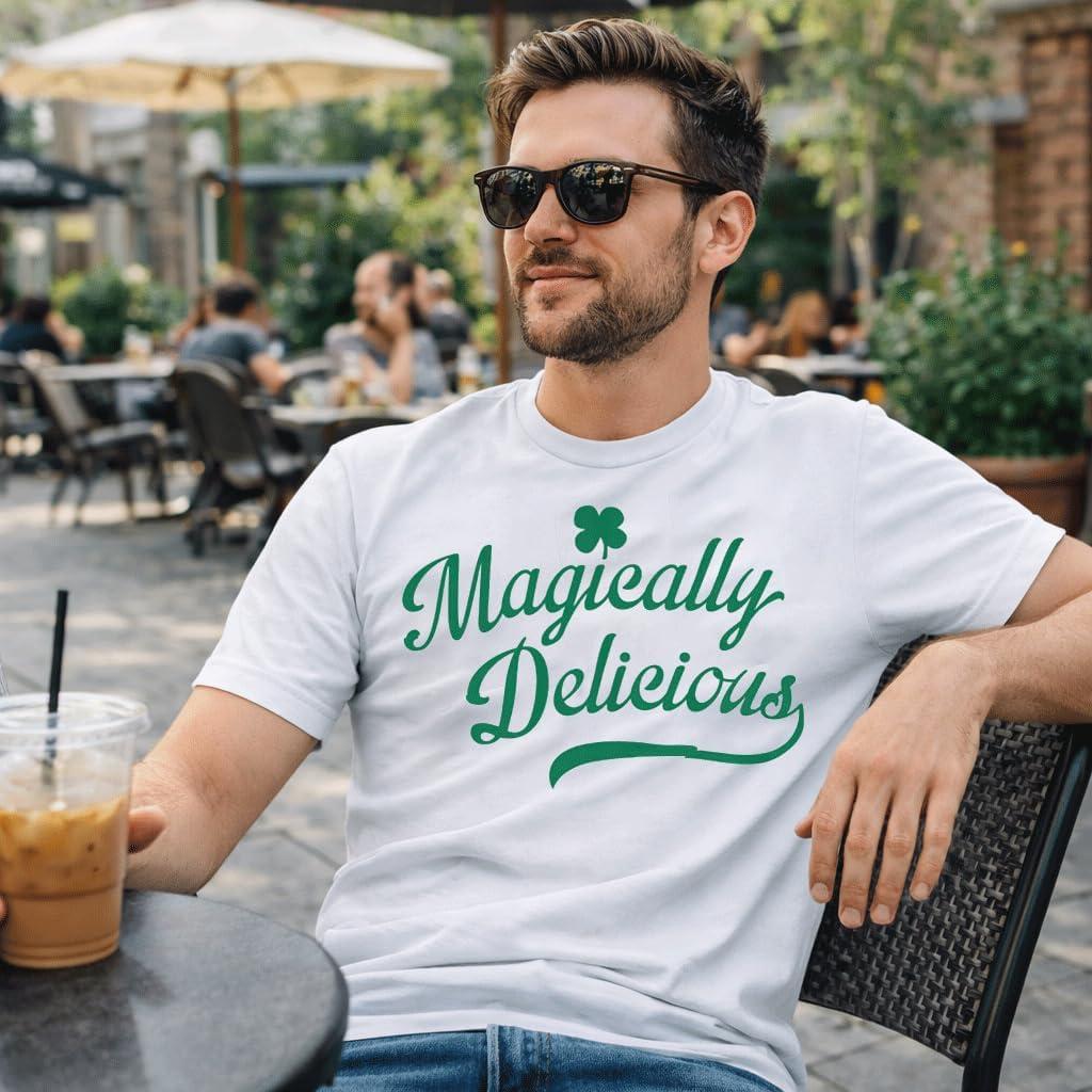 imageMagically Delicious St Patricks Day Shirt Funny Irish Tee Mens Lucky Clover Novelty GraphicWhite
