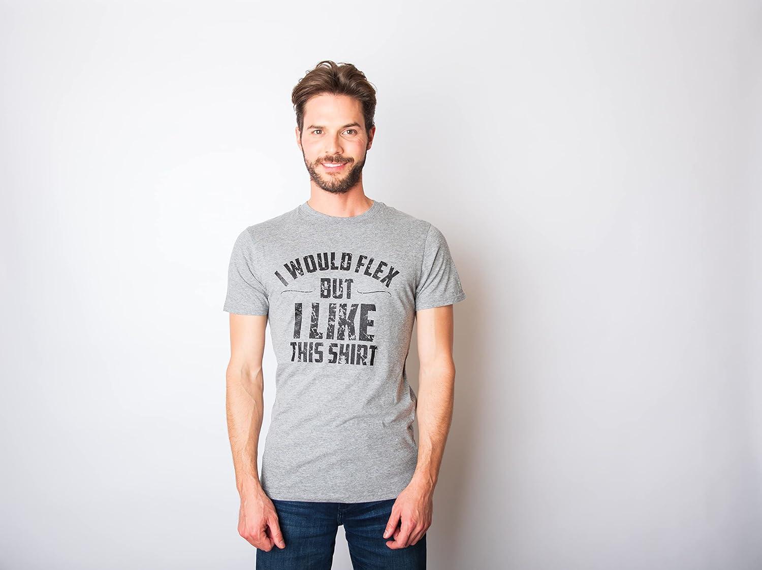 imageMens I Would Flex But I Like This Shirt Funny Adult Working Out Gym Tee for GuysHeather Navy