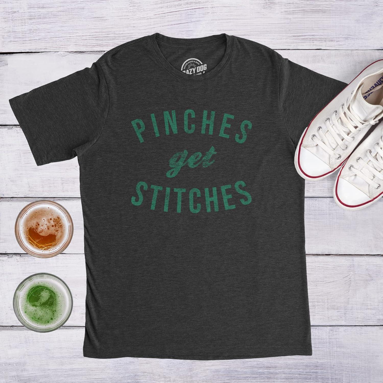 imageMens Pinches Get Stitches T Shirt Funny Saint Patricks Day Novelty Patty TeeHeather Black