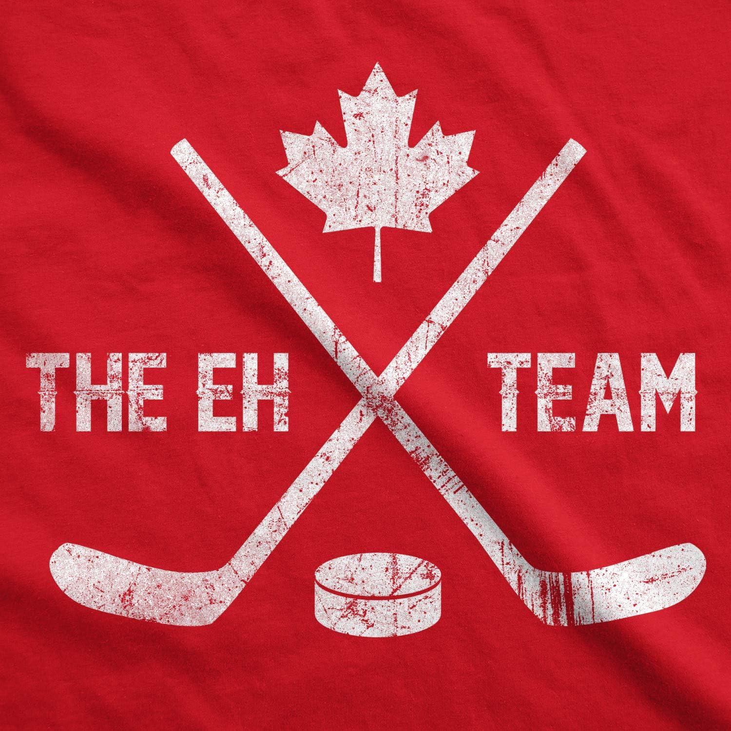 imageMens The Eh Team Canadian Hockey Sticks Funny Canada Gift Cool Graphic TeeRed