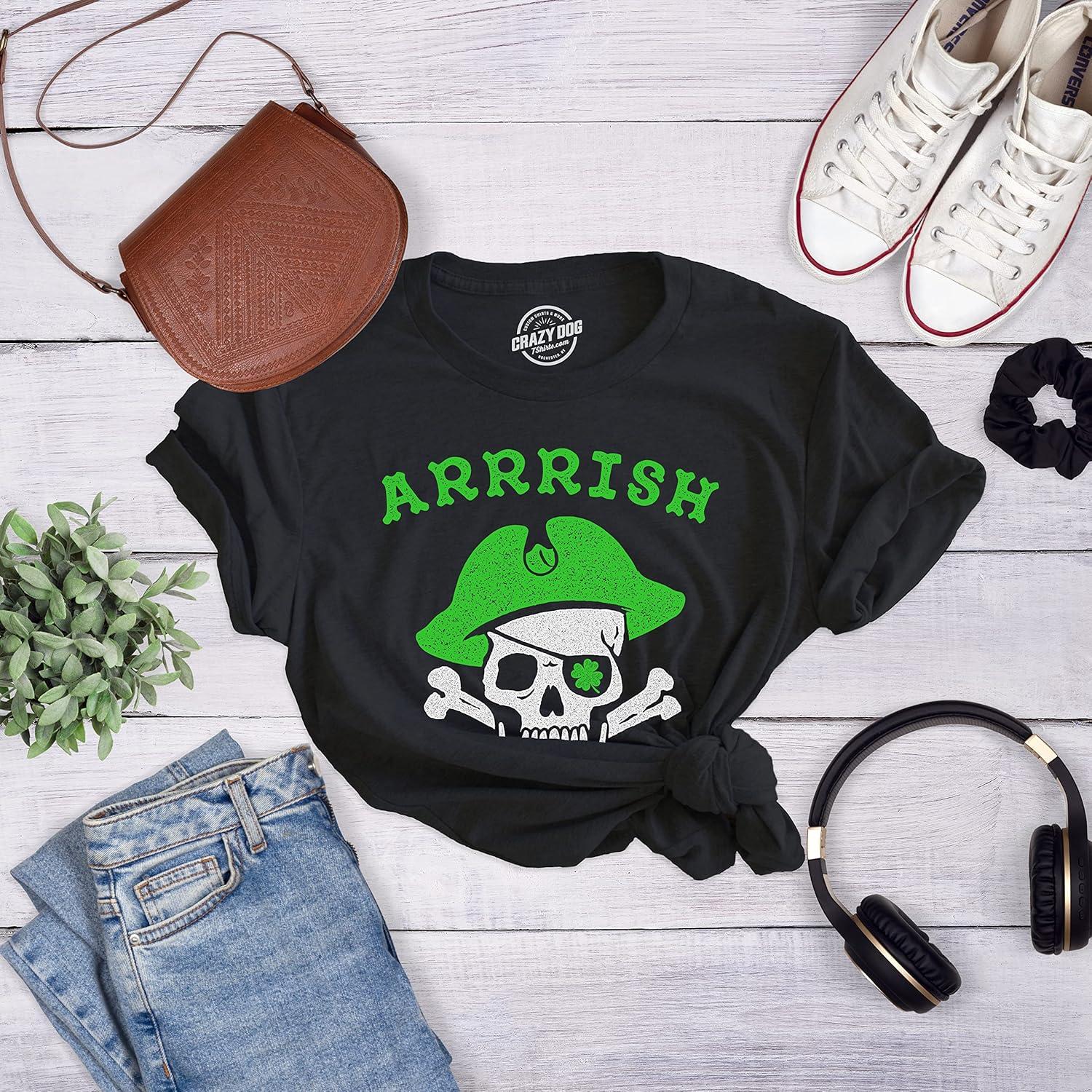 imageWomens Arrrish T Shirt Funny Saint Patricks Day Irish Pirate St Patty Humor TeeHeather Black