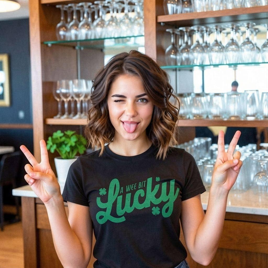 imageWomens Funny T Shirts A Wee Bit Lucky Sarcastic St Patricks Day Graphic Tee for Ladies