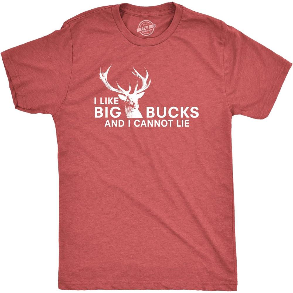 imageCrazy Dog Mens I Like Big Bucks and I Cannot Lie T Shirt Funny Hunting TeeRed