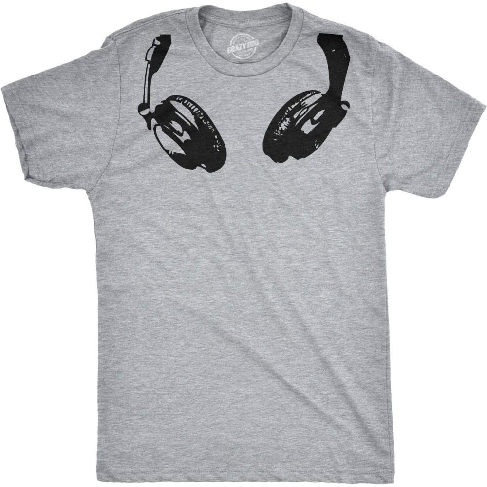 imageHeadphones Around The Neck T Shirt Cool Music Rock and Roll DJ TeeLight Heather Grey