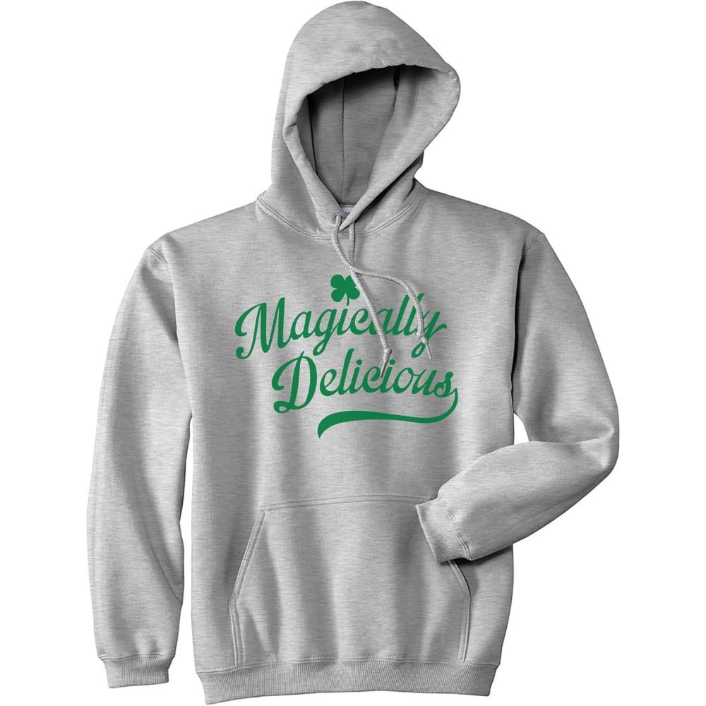 imageMagically Delicious Hoodie Funny St Patricks Day Outfit Four Leaf Clover Graphic Saying SweatshirtLight Heather Grey