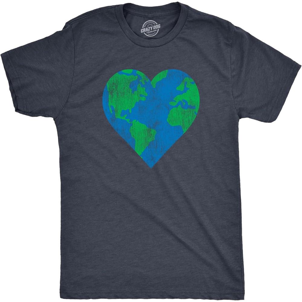 imageMens Earth Day T Shirts Funny Green Environmental Graphic Novelty Recycling Tees for GuysHeather Navy Earth Heart