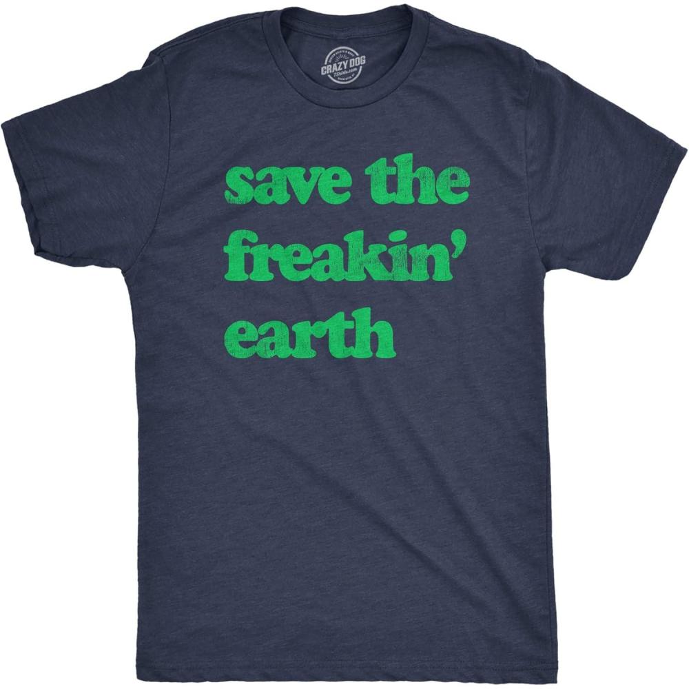 imageMens Earth Day T Shirts Funny Green Environmental Graphic Novelty Recycling Tees for GuysHeather Navy Save Earth