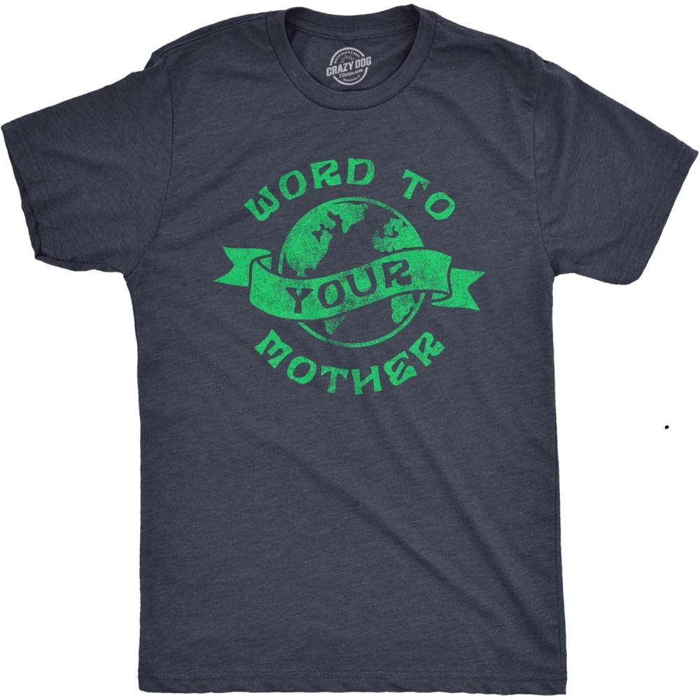 imageMens Earth Day T Shirts Funny Green Environmental Graphic Novelty Recycling Tees for GuysHeather Navy Word Mother