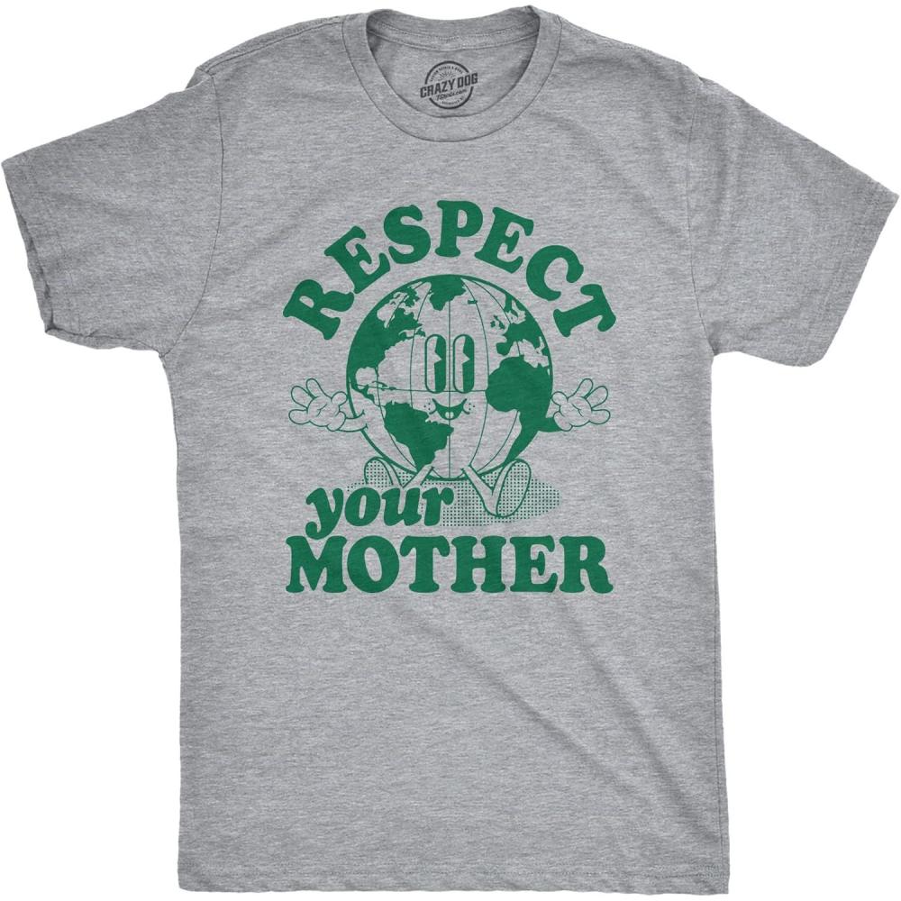 imageMens Earth Day T Shirts Funny Green Environmental Graphic Novelty Recycling Tees for GuysLight Heather Grey Respect Mother