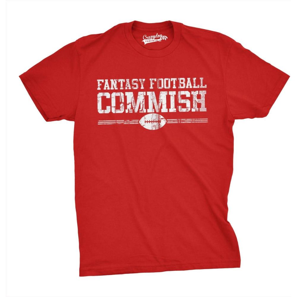 imageMens Fantasy Football Commish T Shirt Funny Gift for Dad Game Day Graphic CoolRed