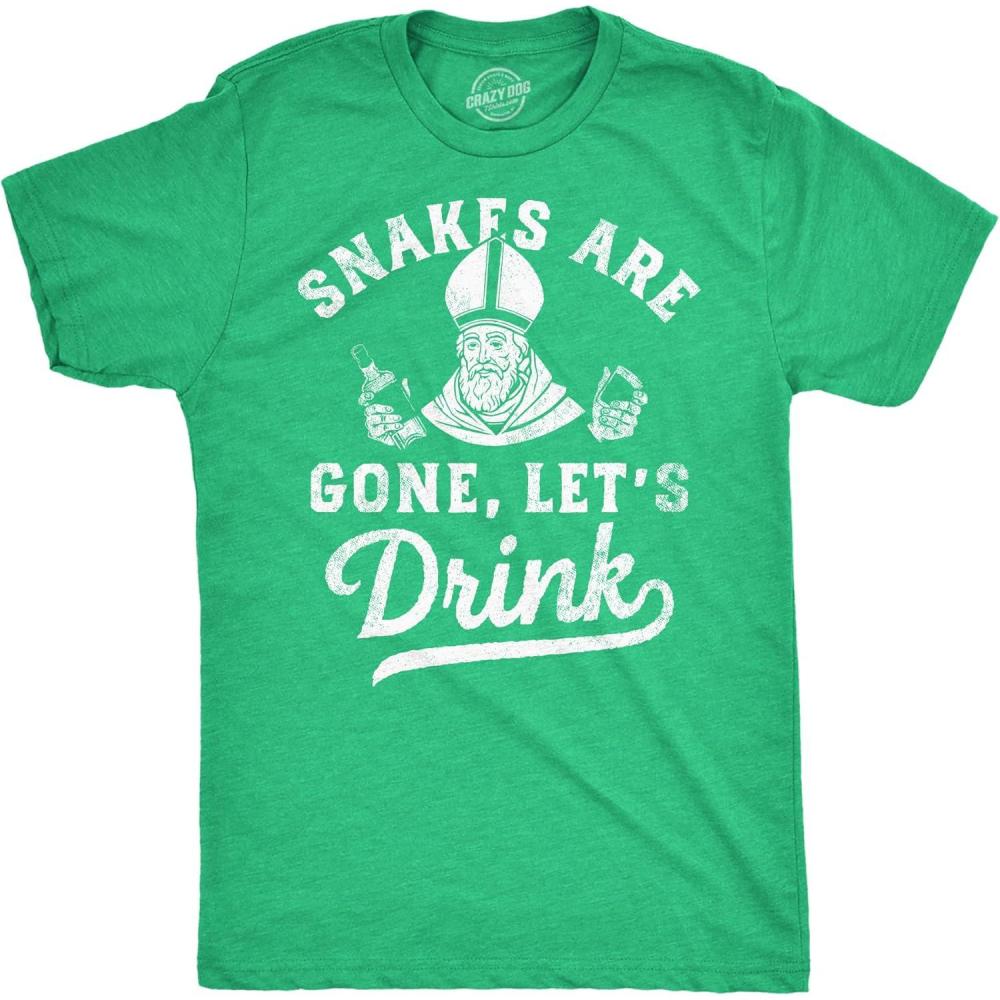imageMens Funny T Shirts Snakes are Gone Lets Drink St Patricks Day Drinking TeeHeather Green Snakes Are Gone