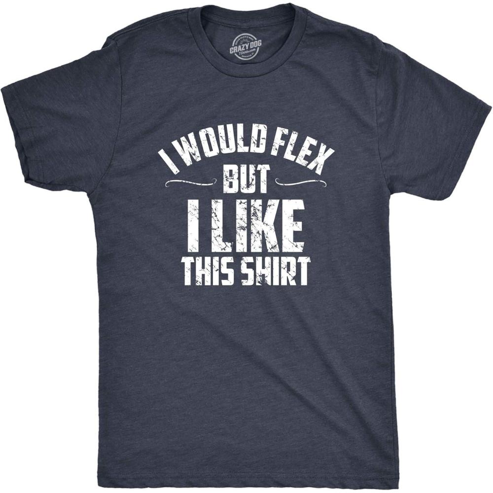 imageMens I Would Flex But I Like This Shirt Funny Adult Working Out Gym Tee for GuysHeather Navy