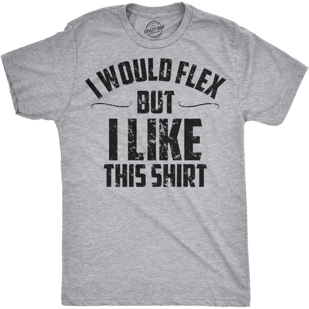 imageMens I Would Flex But I Like This Shirt Funny Adult Working Out Gym Tee for GuysLight Heather Grey