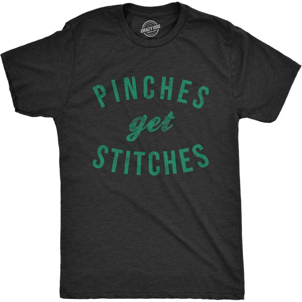 imageMens Pinches Get Stitches T Shirt Funny Saint Patricks Day Novelty Patty TeeHeather Black