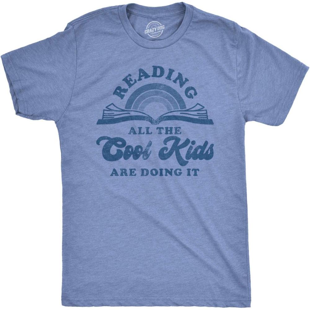 imageMens Reading All The Cool Kids are Doing It T Shirt Funny Books TeeHeather Light Blue