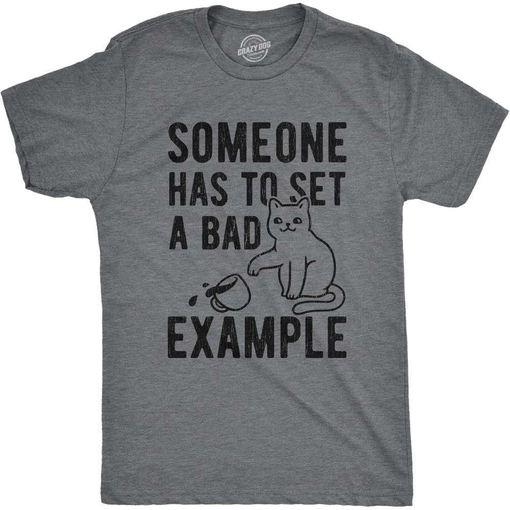 imageMens Someone Has to Set A Bad Example Hilarious Coffee Cat Graphic TShirtDark Heather Grey