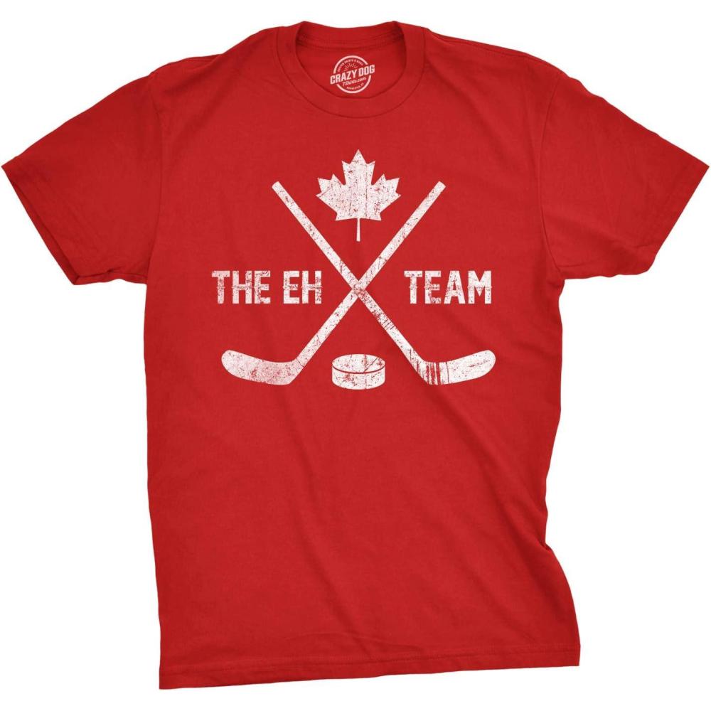 imageMens The Eh Team Canadian Hockey Sticks Funny Canada Gift Cool Graphic TeeRed