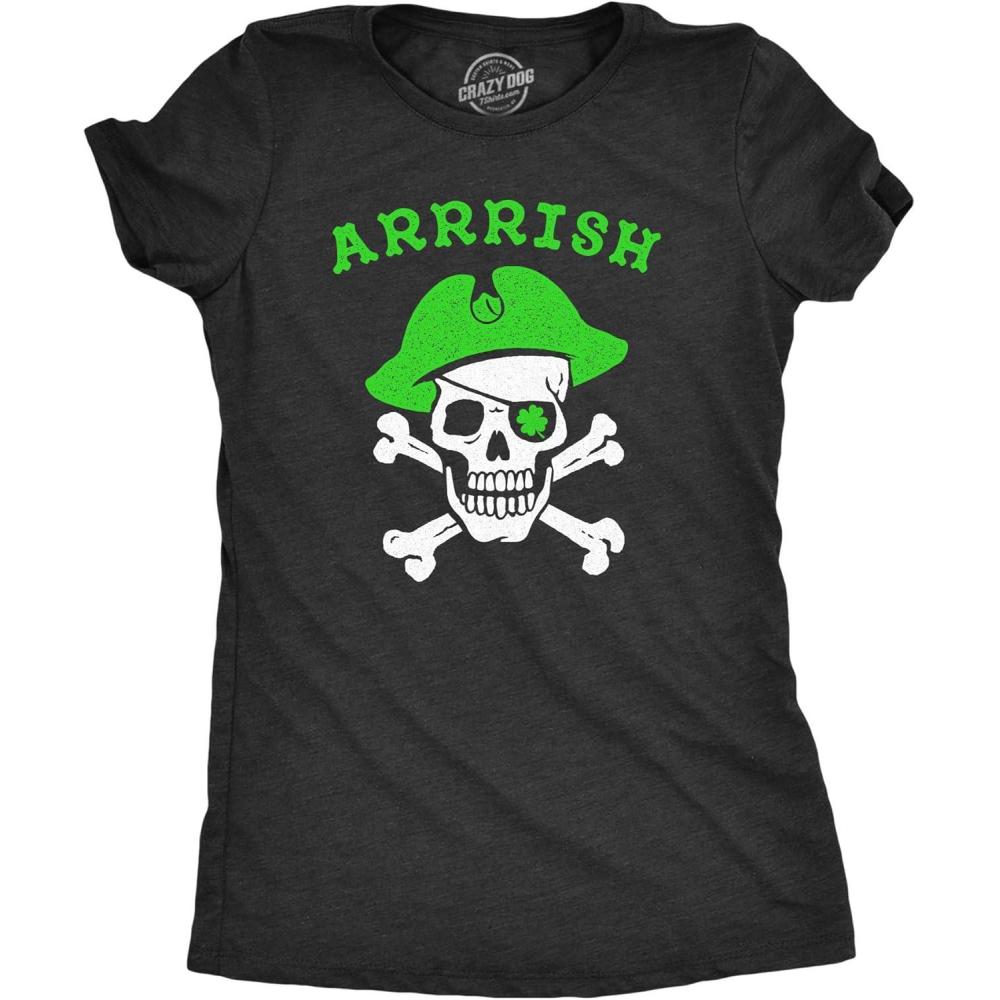 imageWomens Arrrish T Shirt Funny Saint Patricks Day Irish Pirate St Patty Humor TeeHeather Black