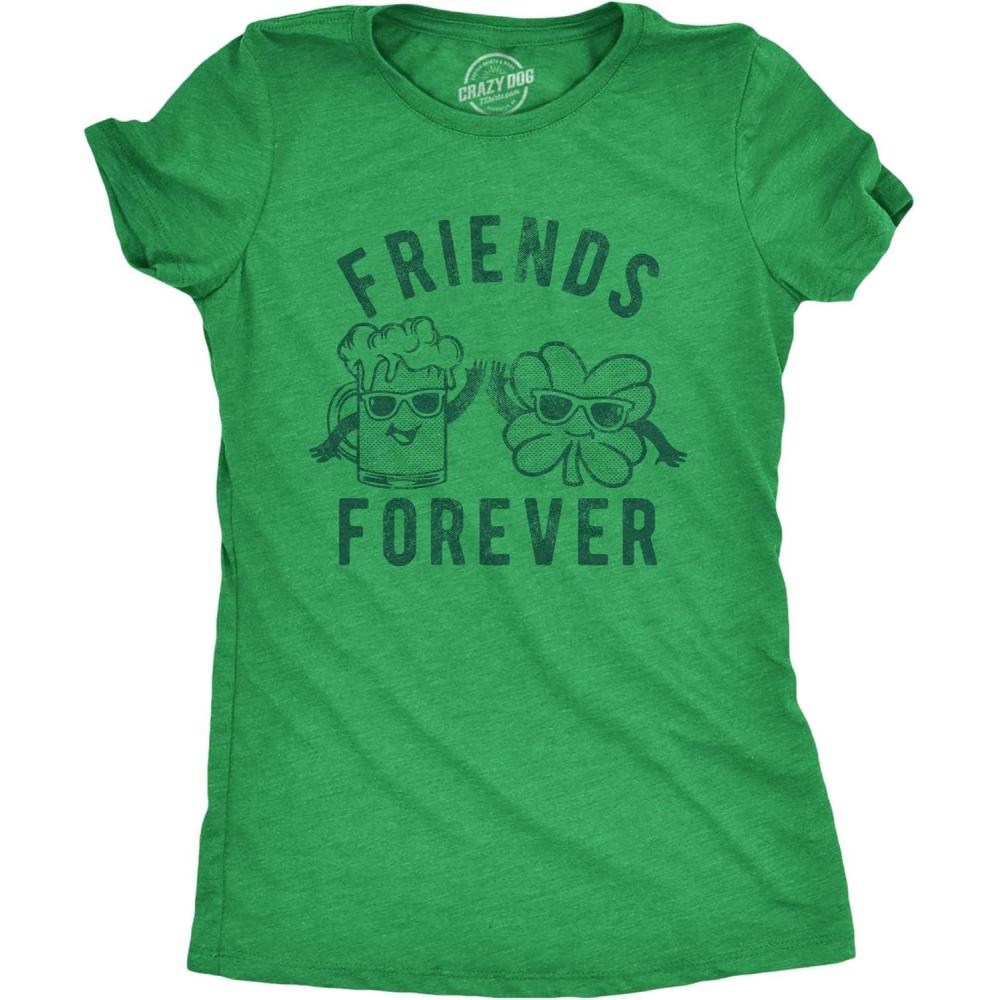 imageWomens Friends Forever Beer and Clover T Shirt Funny Saint Patricks Day Parade Graphic Novelty Tee for LadiesHeather Green