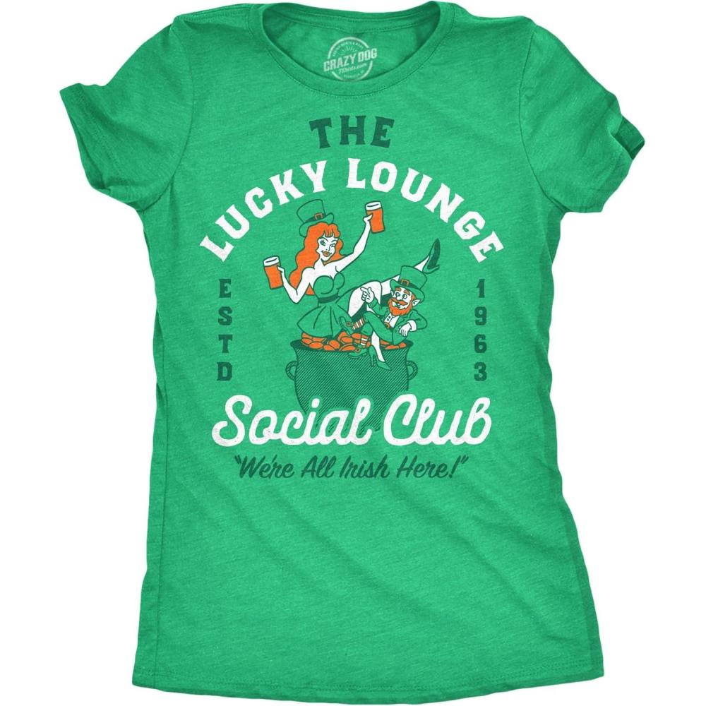 imageWomens Funny T Shirts The Lucky Lounge Social Club Sarcastic St Patricks Day Tee for Ladies