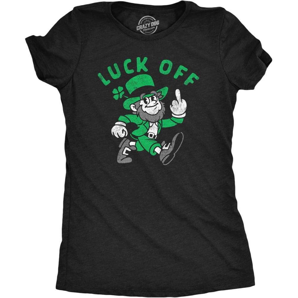 imageWomens Luck Off Funny St Patricks Day T Shirt Sarcastic Graphic TeeHeather Black Luck Off