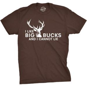 Crazy Dog Mens I Like Big Bucks and I Cannot Lie T Shirt Funny Hunting Tee(Brown)