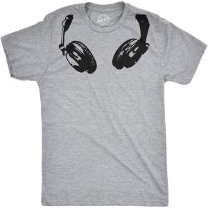 Headphones Around The Neck T Shirt Cool Music Rock and Roll DJ Tee(Light Heather Grey)
