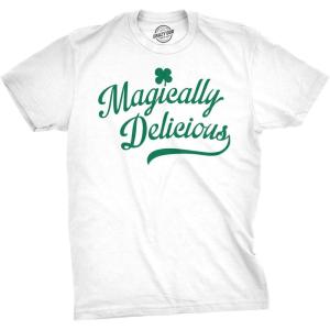 Magically Delicious St Patricks Day Shirt – Funny Irish Tee Mens Lucky Clover Novelty Graphic(White)