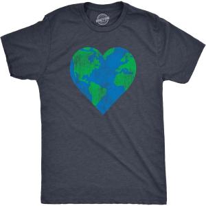 Mens Earth Day T Shirts Funny Green Environmental Graphic Novelty Recycling Tees for Guys(Heather Navy – Earth Heart)