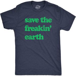 Mens Earth Day T Shirts Funny Green Environmental Graphic Novelty Recycling Tees for Guys(Heather Navy – Save Earth)