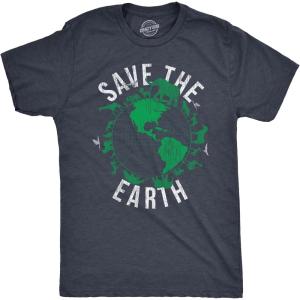 Mens Earth Day T Shirts Funny Green Environmental Graphic Novelty Recycling Tees for Guys(Heather Navy – Save the Earth)