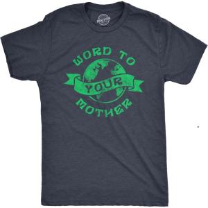 Mens Earth Day T Shirts Funny Green Environmental Graphic Novelty Recycling Tees for Guys(Heather Navy – Word Mother)