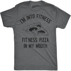Mens Fitness Pizza in My Mouth T Shirt Funny Fitness Workout Foodie Tee for Guys(Dark Heather Grey)