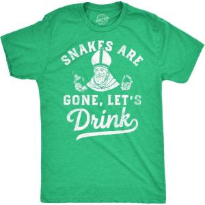Mens Funny T Shirts Snakes are Gone Lets Drink St Patricks Day Drinking Tee(Heather Green – Snakes Are Gone)