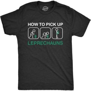 Mens How to Pick Up Leprechauns T Shirt Funny St Patricks Day Tee Cool Shenanigans(Heather Black)
