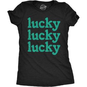 Womens Lucky 3X Green Glitter T Shirt Funny St Pattys Day Parade Luck Joke Glittery Tee for Ladies Funny T Shirts(Heather Black – Lucky Green Glitter)