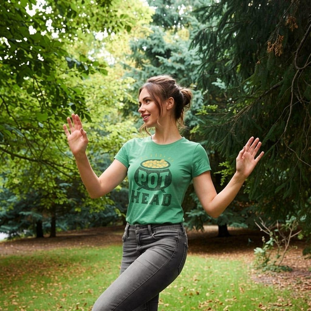imageWomens Funny T Shirt Pot Head St Patricks Day Sarcastic Tee for LadiesHeather Green Pot Head