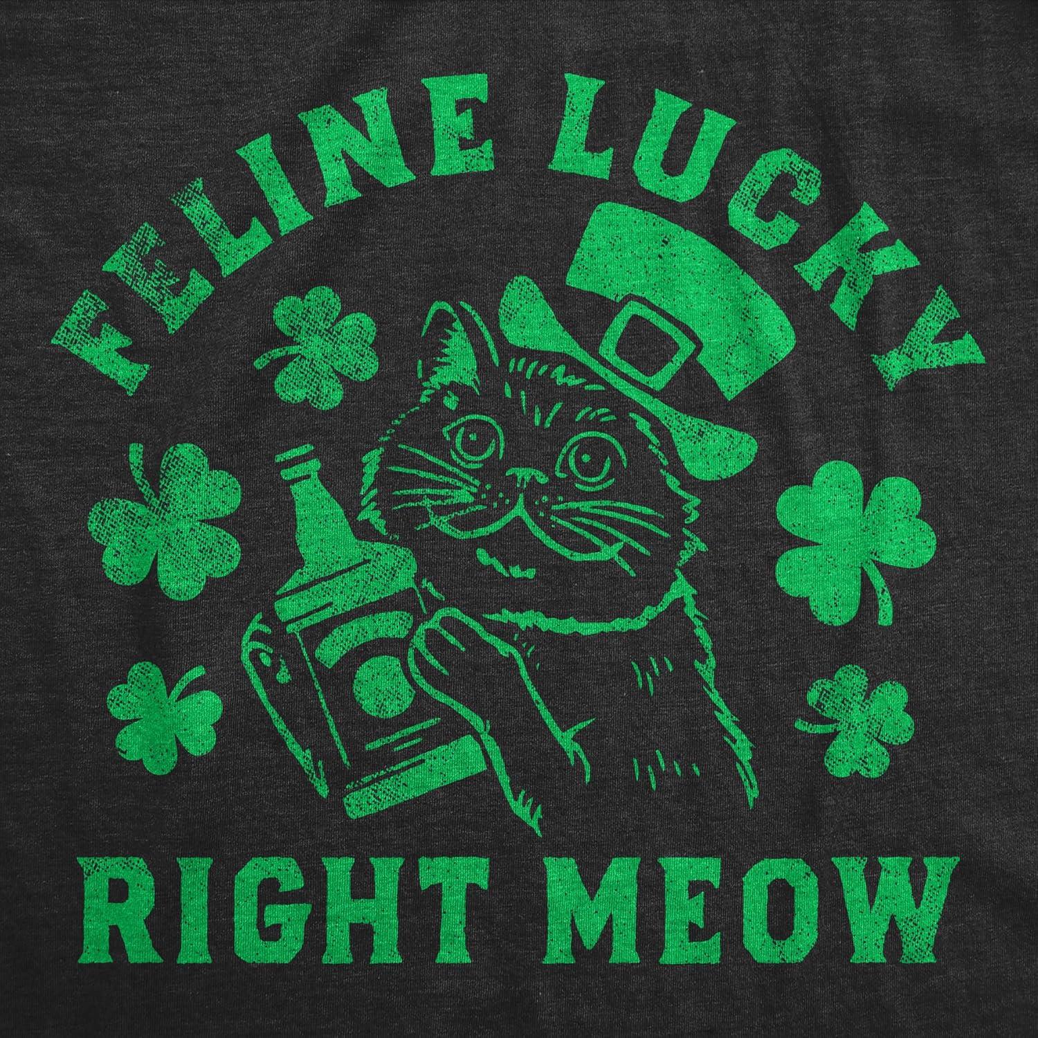 imageWomens Funny T Shirts Feline Lucky Right Meow Sarcastic St Patricks Day Kitten Graphic Tee for Ladies