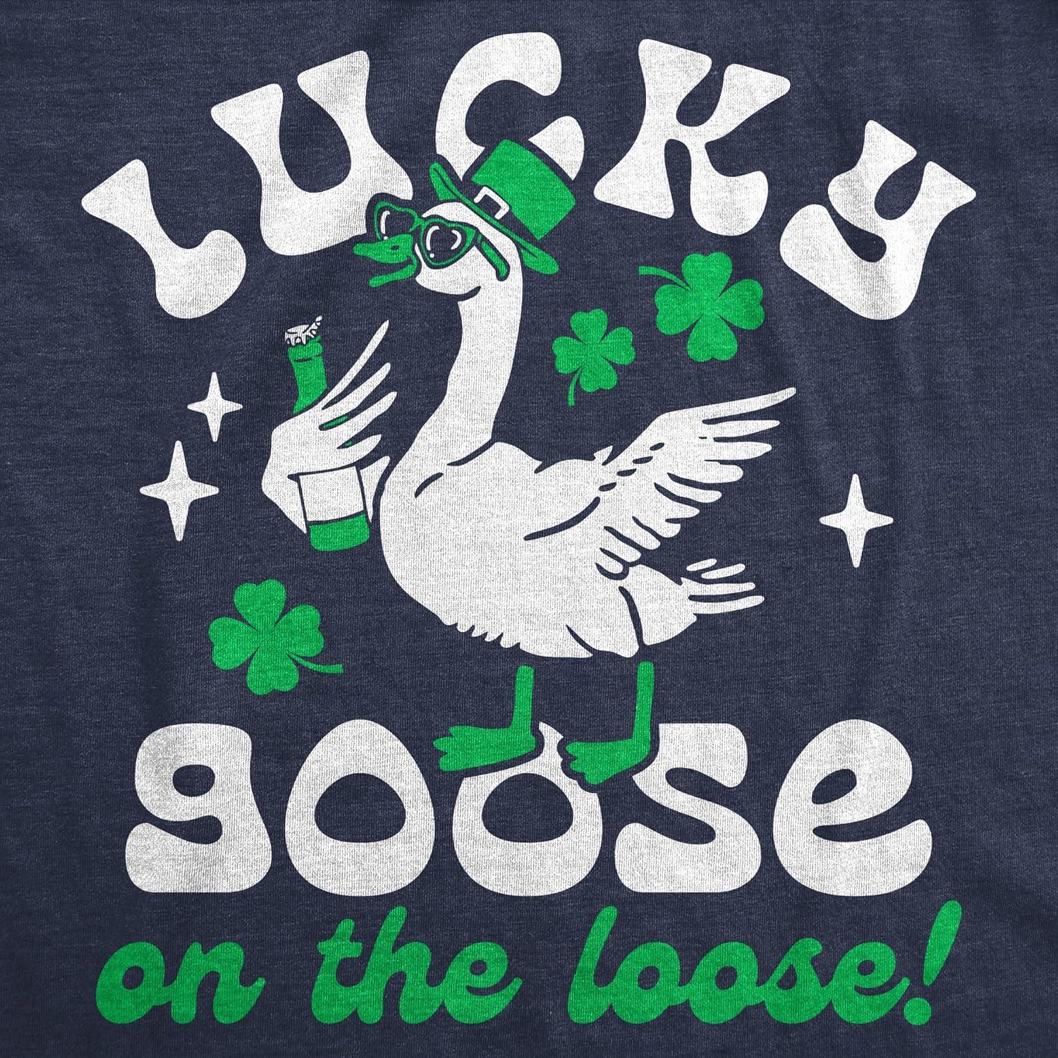 imageWomens Funny T Shirts Lucky Goose On The Loose Sarcastic St Patricks Day Tee for Ladies