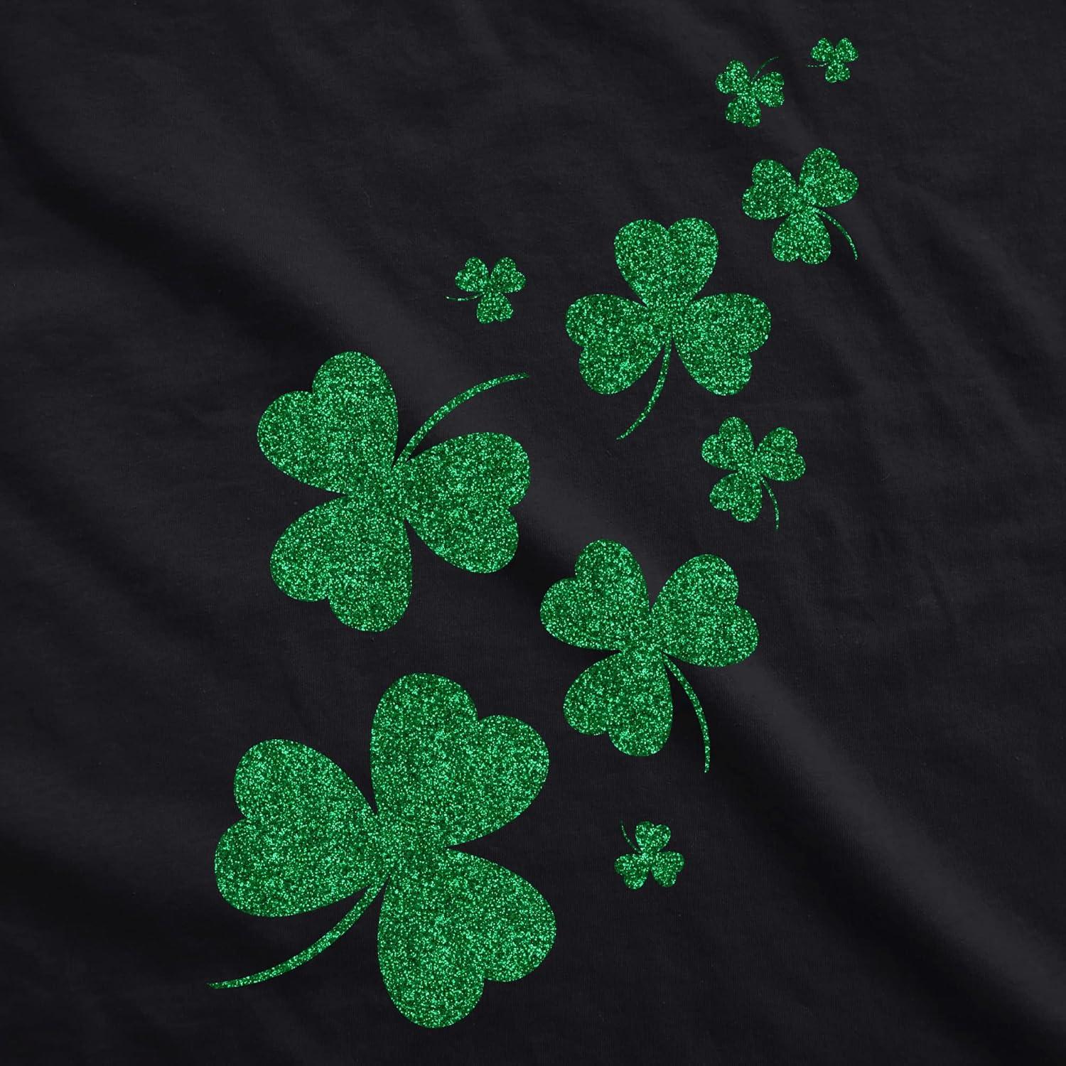 imageWomens Glitter Shamrocks VNeck Funny Saint Patricks Day Shamrock Clover Shirt for LadiesBlack