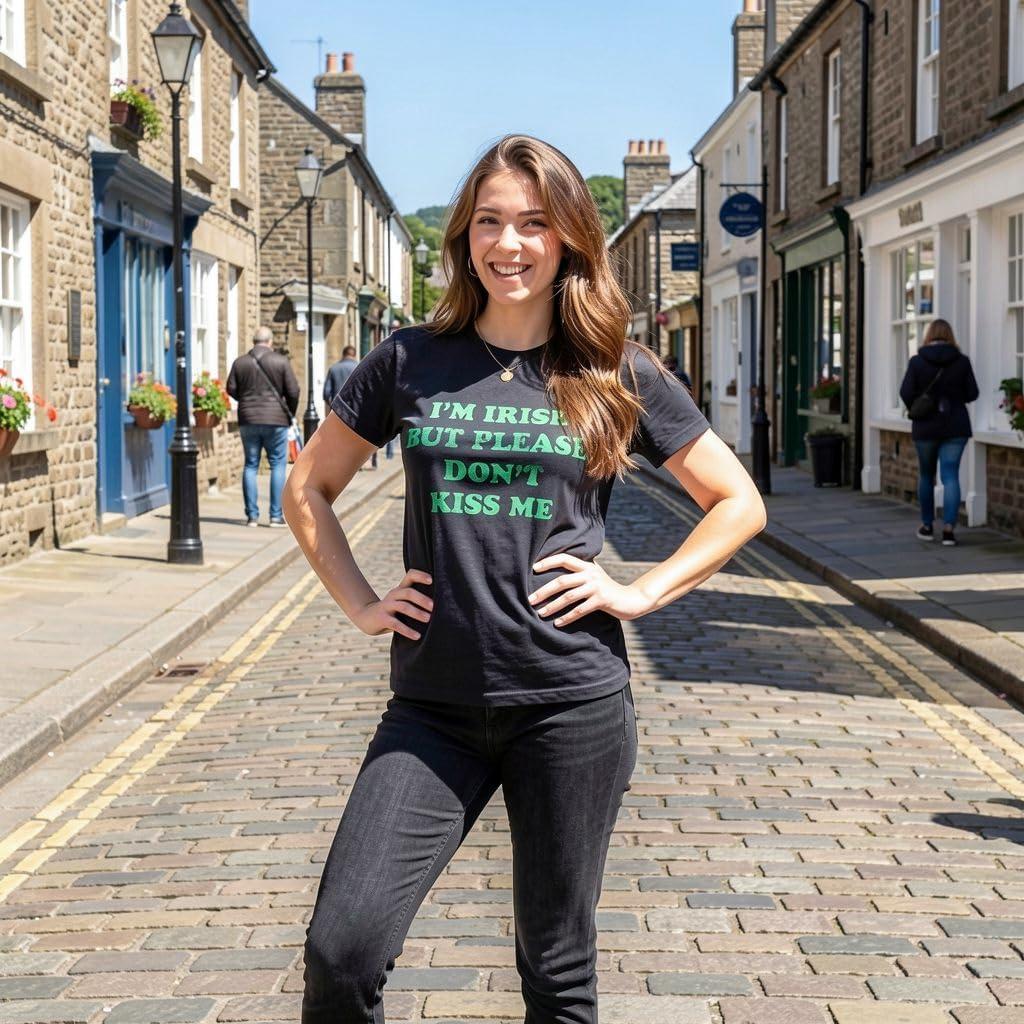 imageWomens Im Irish But Please Dont Kiss Me T Shirt Funny St Patricks Day Party Novelty TeeHeather Black