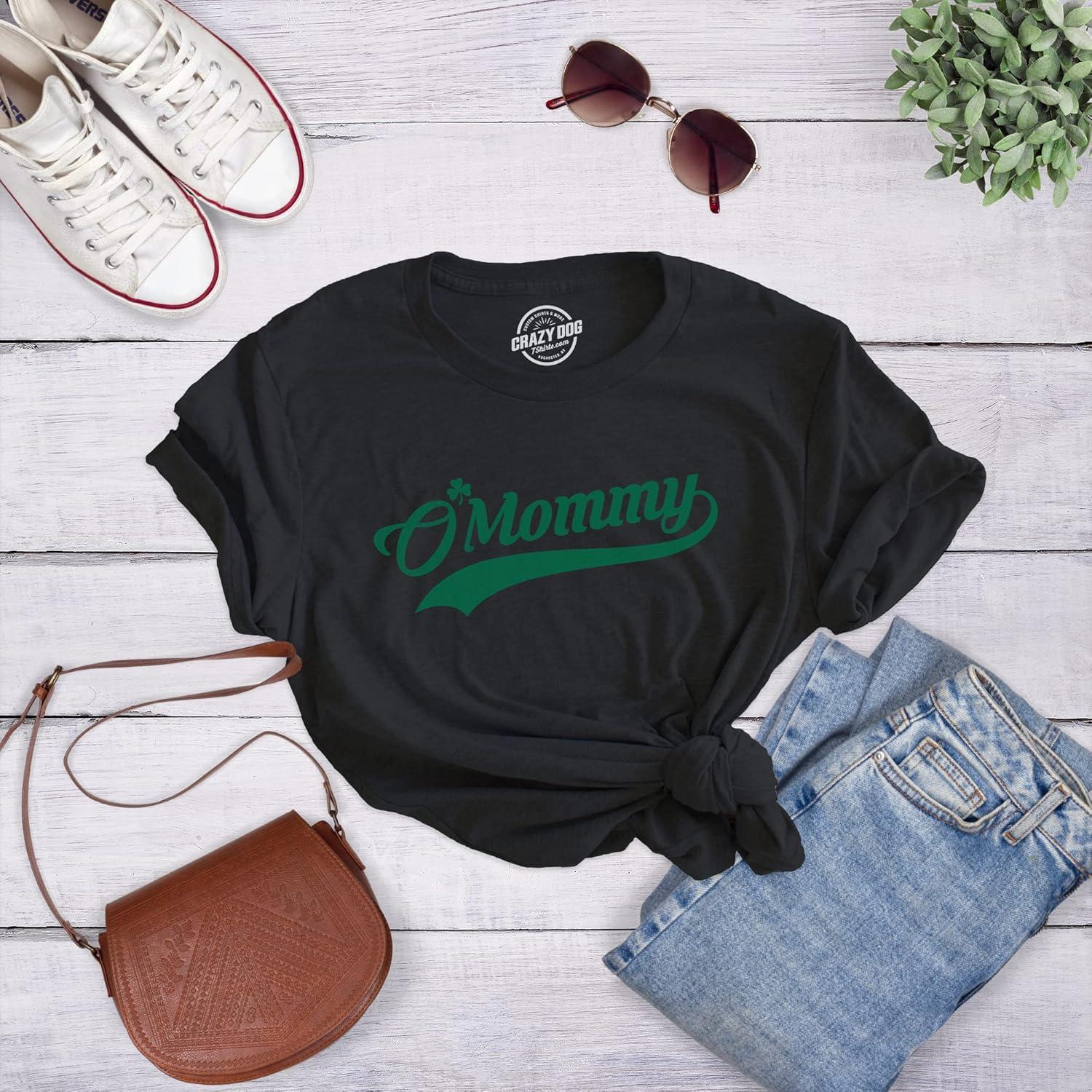 imageWomens O Mommy T Shirt Funny Saint Patricks Day Irish Mom St Patty Tee CloverHeather Black