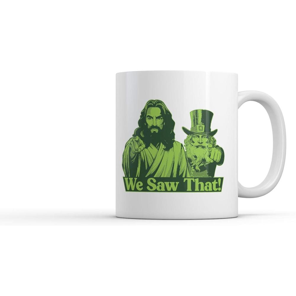 imageCrazy Dog TShirts We Saw That Jesus Leprechaun Mug Funny Sarcastic St Patricks Day Graphic Coffee Cup 11oz Microwave Safe Insulated Drinking Cup